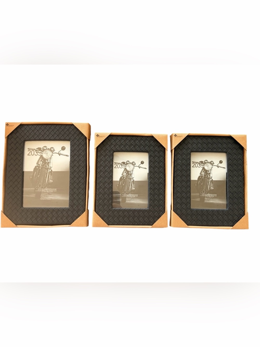 Lawrence Frames set of 3 Vegan Leather Black Woven Photo Frames 5x7, 4x6 NEW